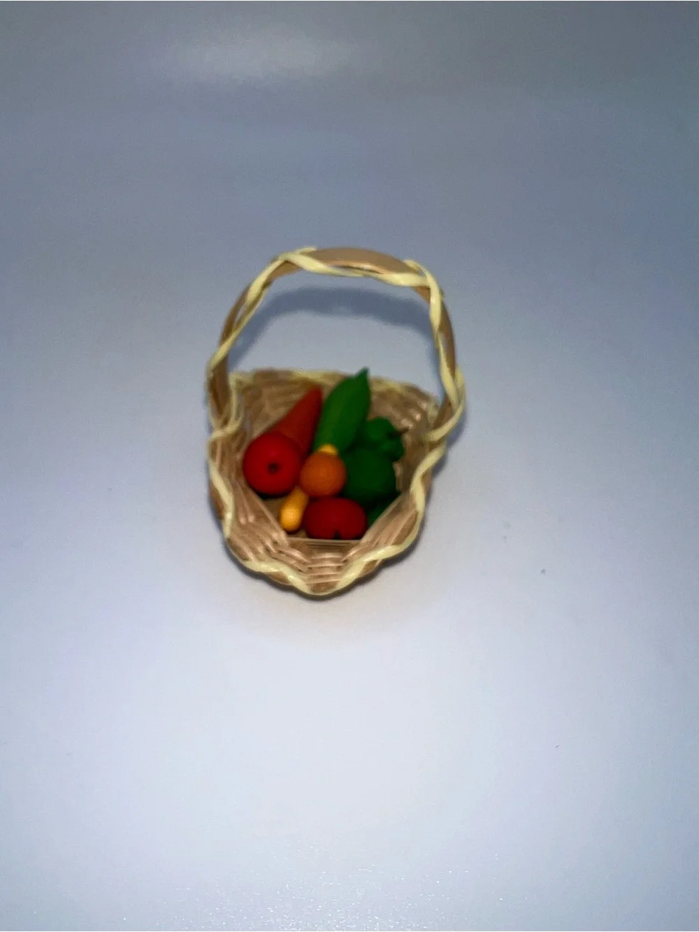 Miniature Wicker Basket with Colorful Clay Vegetables